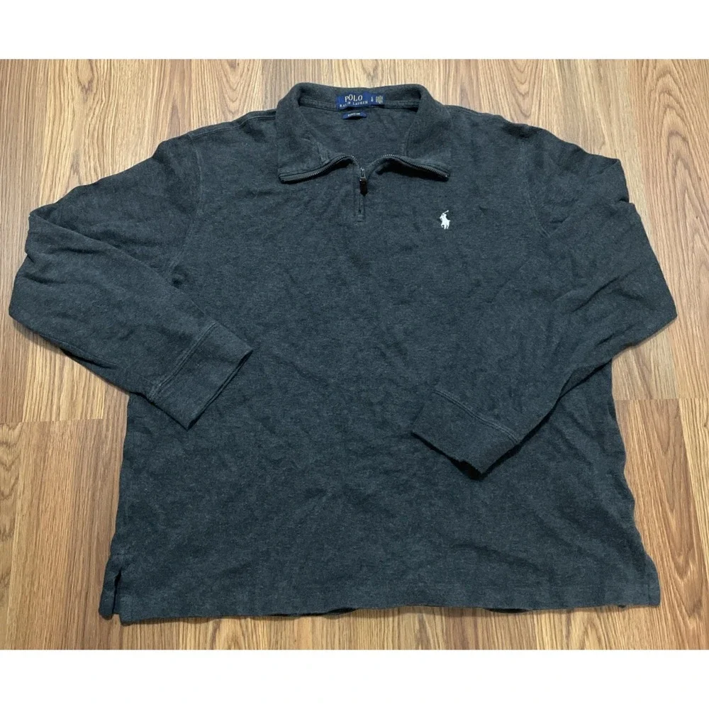 Polo Ralph Lauren 1/4 Zip Sweater Mens Large Estate Rib Charcoal Mock Neck
